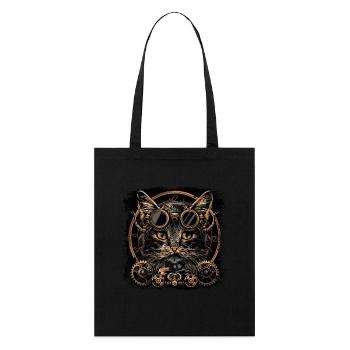 Steampunk Katze - Stanley/Stella Bio-Stoffbeutel - Schwarz - Vorne