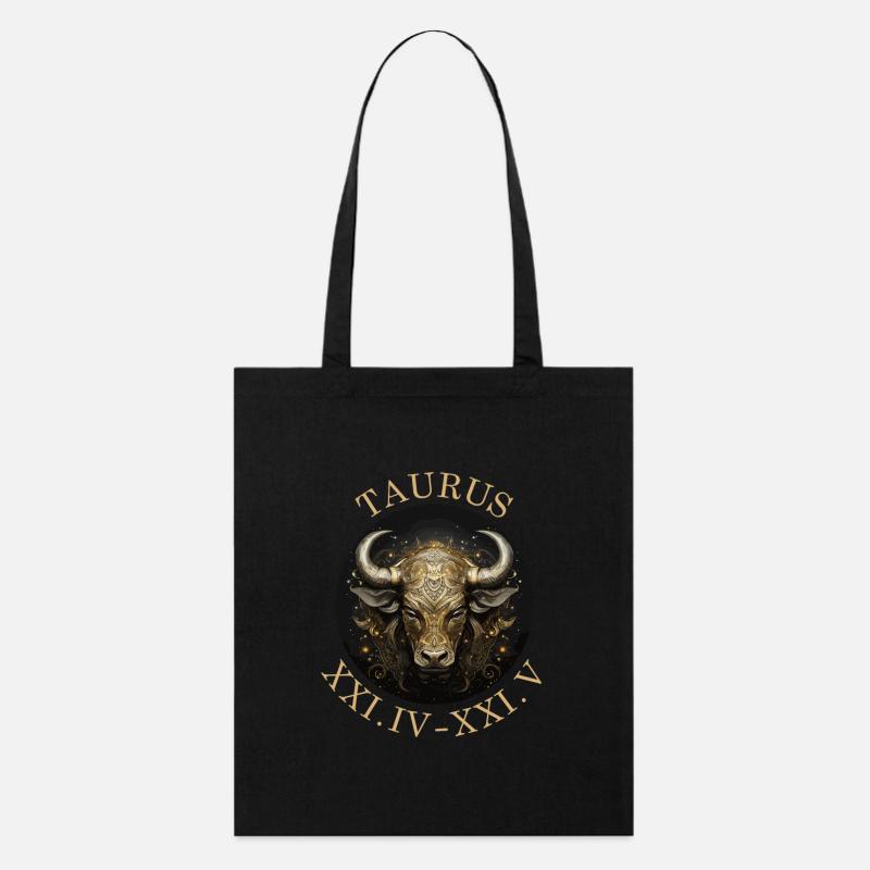 Goldener Stier Zodiak Ornament - Stanley/Stella Bio-Stoffbeutel - Schwarz