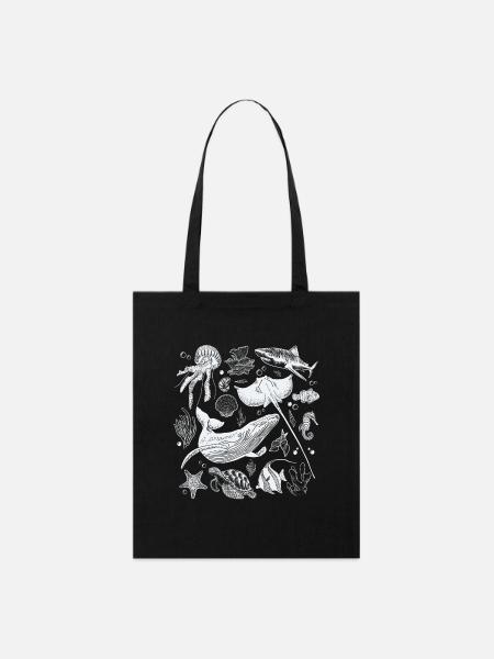 Vintage Tattoo Meerestier, Retro Ozean Natur - Stanley/Stella Bio-Stoffbeutel - Schwarz
