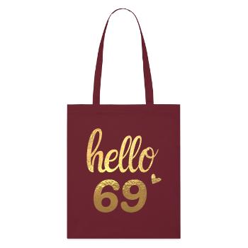 Hello 69 gold - Stanley/Stella Organic Tote Bag - burgundy - Front