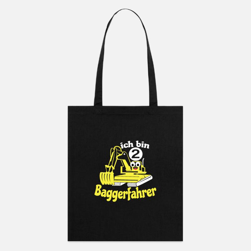 Geburtstag 2 Jahre Jungen Bagger Ich bin 2 Zwei - Stanley/Stella Bio-Stoffbeutel - Schwarz
