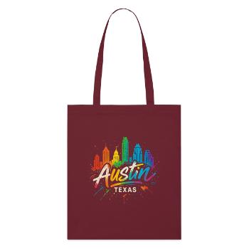 Austin Texas Farbwelten Skyline - Stanley/Stella Bio-Stoffbeutel - Burgunderrot - Vorne