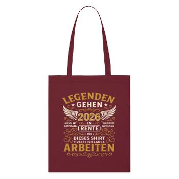 Rente 2026, Legende arbeitet - Stanley/Stella Bio-Stoffbeutel - Burgunderrot - Vorne