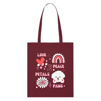 Love, Peace, Petals & Paws - Stanley/Stella Organic Tote Bag - burgundy - Front
