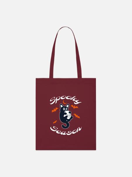 Spooky Season Kätzchen mit Halloween Totenkopf - Stanley/Stella Bio-Stoffbeutel - Burgunderrot