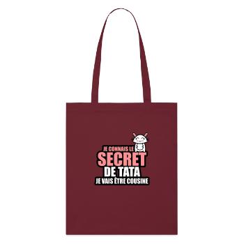 je connais le secret de tata je vais être cousine - Tote bag bio Stanley/Stella - bordeaux - Devant