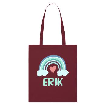 Erik Name Regenbogen Baby - Stanley/Stella Bio-Stoffbeutel - Burgunderrot - Vorne