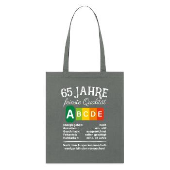 65 Jahre Feinste Qualität Geschenk 65. Geburtstag - Stanley/Stella Bio-Stoffbeutel - Anthrazit - Vorne