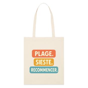 Motif été "Plage Sieste." Cadeau vacance Tenue été - Tote bag bio Stanley/Stella - écru doux - Devant