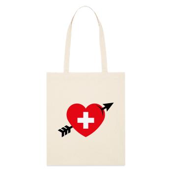 Herz Mit Schweizerkreuz Und Pfeil (Schweiz / 3C) - Stanley/Stella Bio-Stoffbeutel - Natur - Vorne