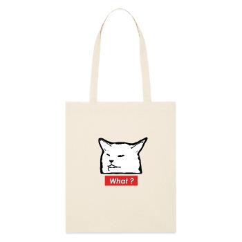 Meme-Katze „What“ – Schwarzweiß Design - Stanley/Stella Bio-Stoffbeutel - Natur - Vorne