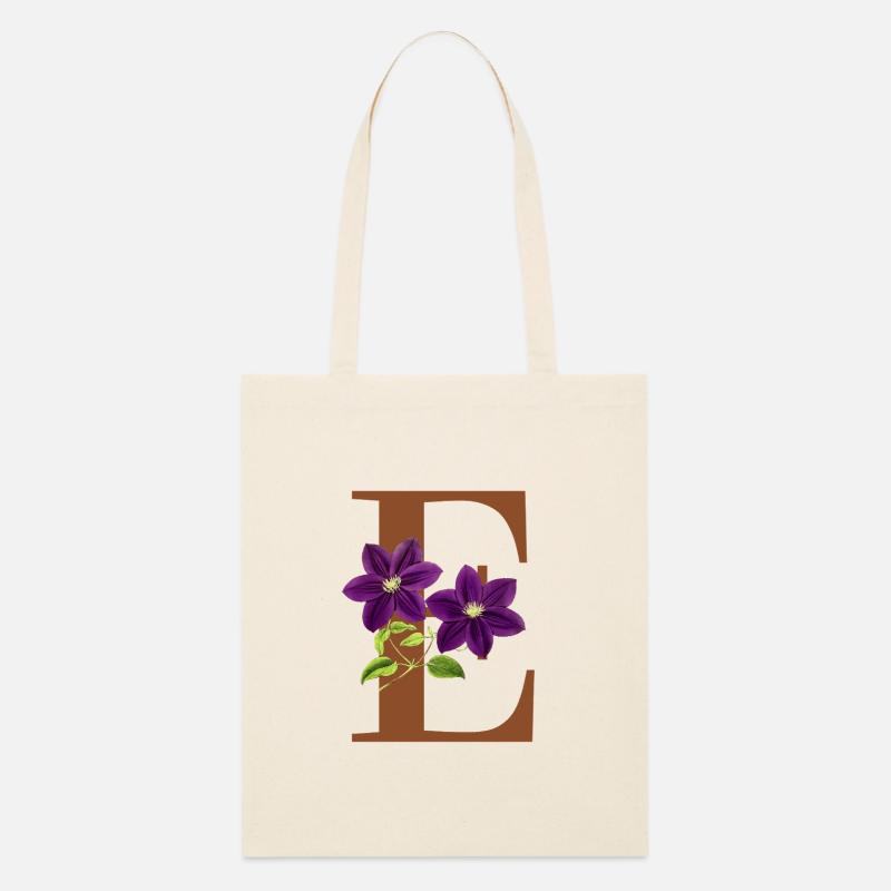 Florales Monogramm E – Botanischer Buchstaben-Kunstdruck - Stanley/Stella Bio-Stoffbeutel - Natur