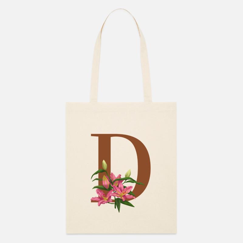 Florales Monogramm D – Botanischer Buchstabe Kunstdruck - Stanley/Stella Bio-Stoffbeutel - Natur