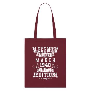 Birthday March 1940 year Limited Edition - Stanley/Stella Organic Tote Bag - burgundy - Front