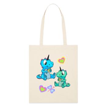 Einhorn Drache Retro Kinder Kind Baby - Stanley/Stella Bio-Stoffbeutel - Natur - Vorne