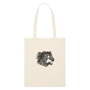 Cheval au galop avec crinière dans le vent - Tote bag bio Stanley/Stella - écru doux - Devant