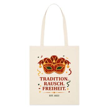 Tradition. Rausch. Freiheit. – Karnevalsmaske - Stanley/Stella Bio-Stoffbeutel - Natur - Vorne