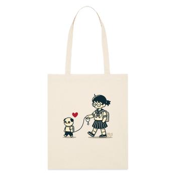 Japanese otaku walking with schoolgirl - Stanley/Stella Organic Tote Bag - soft Ecru - Front