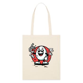 Happy Cartoon Breakfast Egg with Coffee - Stanley/Stella Organic Tote Bag - soft Ecru - Front