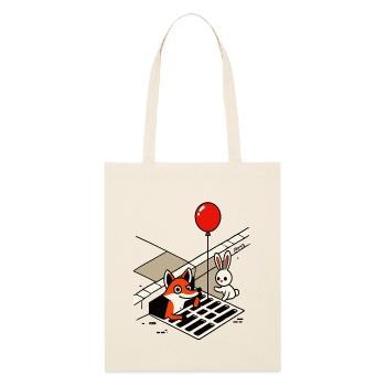 Es ist lustiger Fuchs mit Ballon und Hase im Gulli - Stanley/Stella Bio-Stoffbeutel - Natur - Vorne