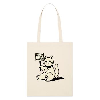Sarcastic Protest Cat – Bow! - Stanley/Stella Organic Tote Bag - soft Ecru - Front