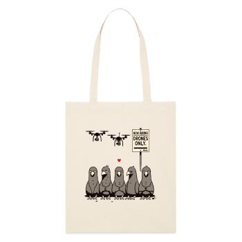 Pigeons au chômage – les drones prennent le relais - Tote bag bio Stanley/Stella - écru doux - Devant