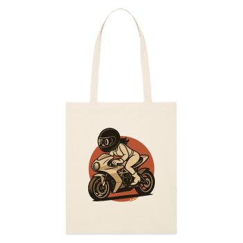 Motard sur moto sportive en style bande dessinée - Tote bag bio Stanley/Stella - écru doux - Devant