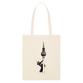 TV Tower Berlin with Squirrel / Graphic - Stanley/Stella Organic Tote Bag - soft Ecru - Front