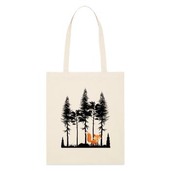 Sweet Fox in the Forest Retro Pattern Vintage Tree Forest - Stanley/Stella Organic Tote Bag - soft Ecru - Front