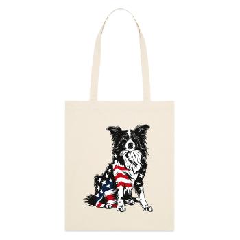 Border Collie Dog 4 juillet Drapeau américain Cadeaux - Tote bag bio Stanley/Stella - écru doux - Dos