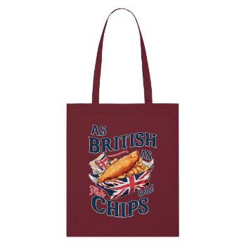 British Pride Fish and Chips Union Jack Design - Stanley/Stella Organic Tote Bag - burgundy - Front