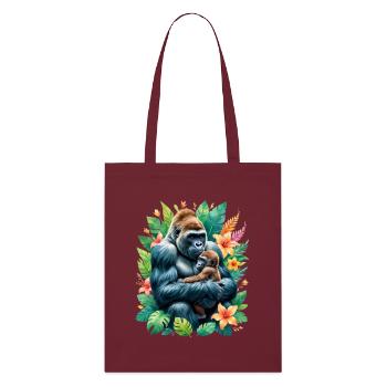 Gorilla Familienliebe im Tropenlaub - Stanley/Stella Bio-Stoffbeutel - Burgunderrot - Vorne