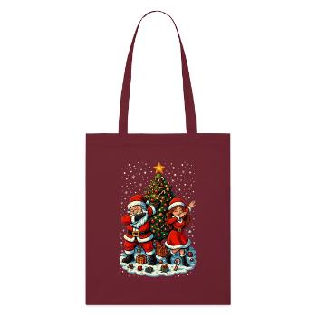 Dabbing Santa & Mrs. Claus in front of Christmas tree - Stanley/Stella Organic Tote Bag - burgundy - Front
