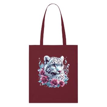 Leopardengesicht mit Blumenkranz - Stanley/Stella Bio-Stoffbeutel - Burgunderrot - Vorne