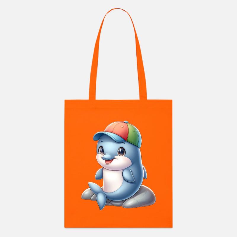 Dauphin joyeux avec un bonnet arc-en-ciel - Tote bag bio Stanley/Stella - orange profond