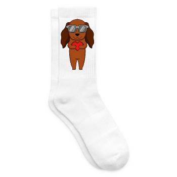 Dackel mit Sonnenbrille und Herz - Tennissocken - Weiß - Rechts