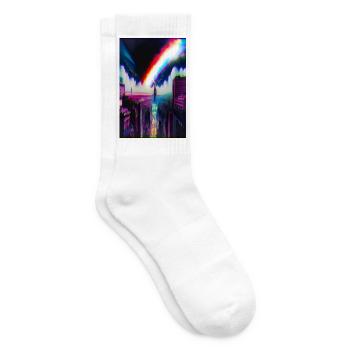 Futuristische Regenbogen Stadt Kunst - Tennissocken - Weiß - Rechts