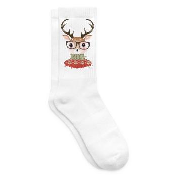 Cerf avec pull de Noël et lunettes de nerd - Chaussettes de tennis - blanc - Droite