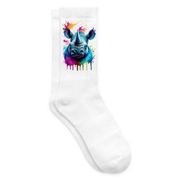 Nashorn Farbenfroh - Nashorn Rhino Rhinoceros - Tennissocken - Weiß - Rechts