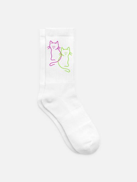 Retro Katzen Herz - Tennissocken - Weiß