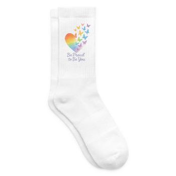 Be Proud to Be You – Regenbogen-Herz mit Message - Tennissocken - Weiß - Rechts