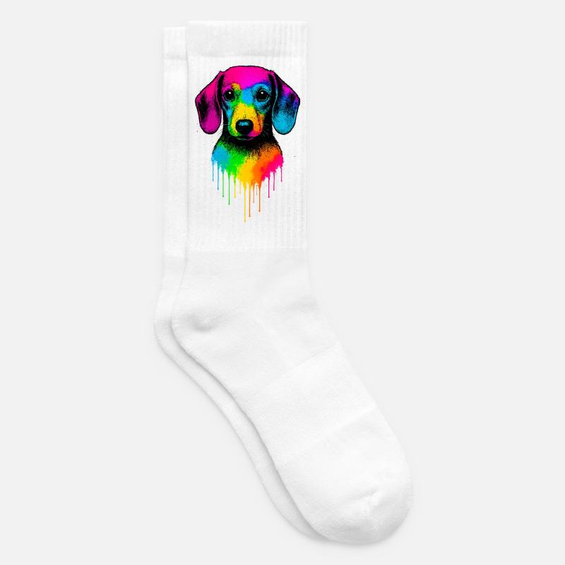 Regenbogen Dackel Tropfenkunst - Tennissocken - Weiß