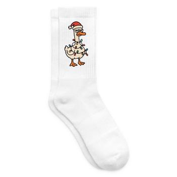 Duck with fairy lights and Santa hat - Tennis socks - white - Right