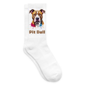 Portrait de pitbull avec éclaboussures de peinture - Chaussettes de tennis - blanc - Droite