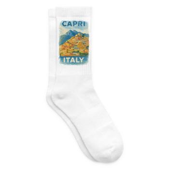 Capri Italien – Aquarell Reiseposter Mediterran - Tennissocken - Weiß - Rechts