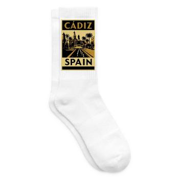 Cádiz Spanien – Retro Reiseposter in Schwarz-Gold - Tennissocken - Weiß - Rechts