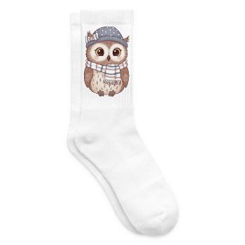 Winter owl with scarf and hat - Tennis socks - white - Right