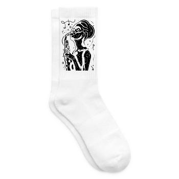 Saxophone Woman Drawing - Tennis socks - white - Right