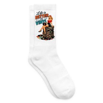 La vie est meilleure sur vinyle - Retro Pin-Up Girl - Chaussettes de tennis - blanc - Droite