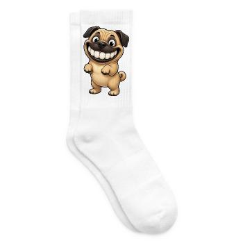 Lustiger Mops Comic zeigt Zähne - Tennissocken - Weiß - Rechts
